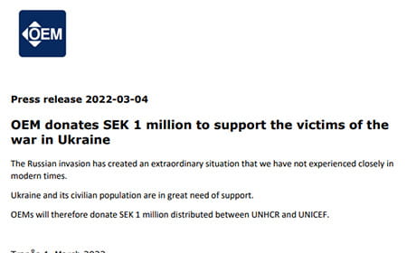 OEM donates SEK 1 million